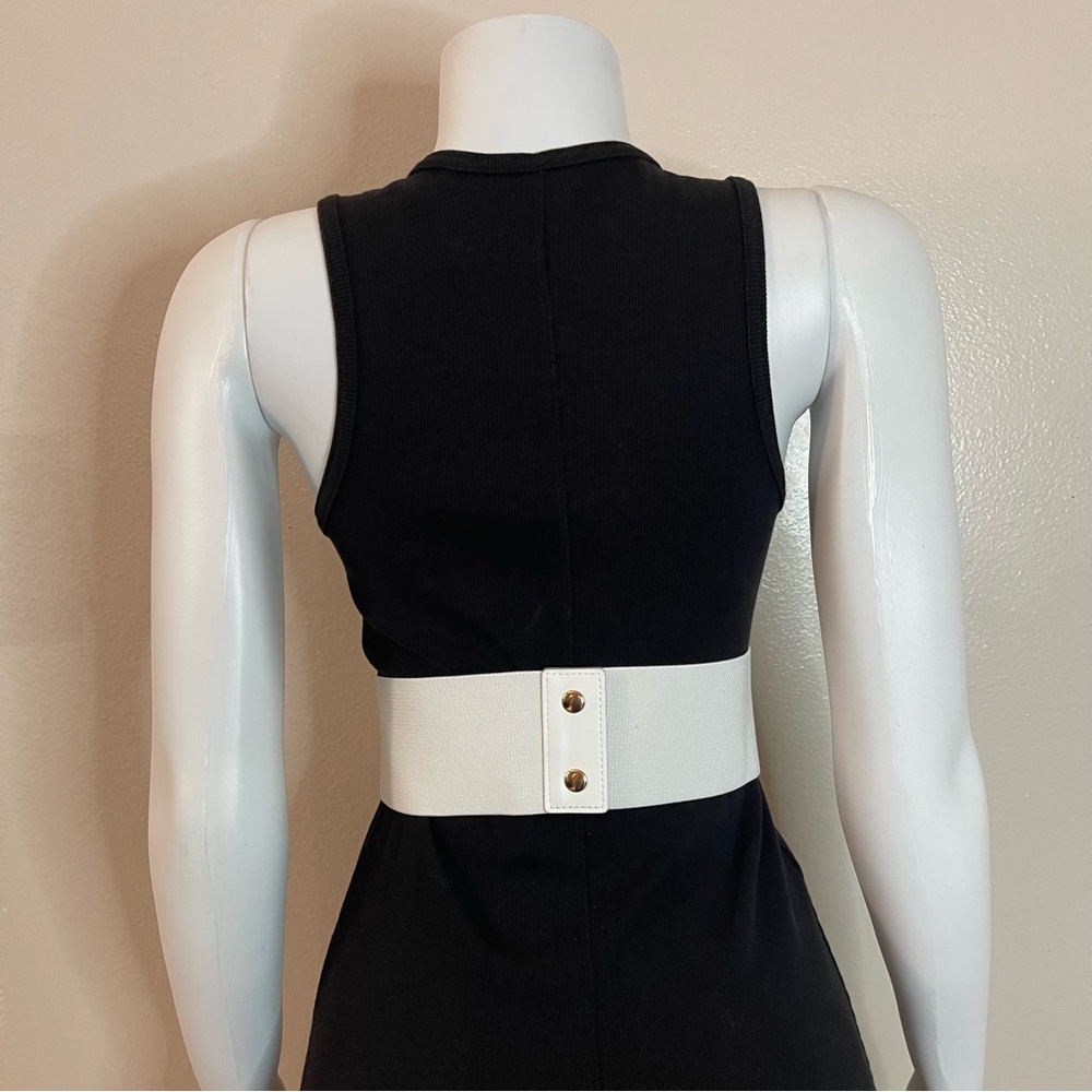 Plus size white PU leather lace up elastic waistband corset belt - Picture 4 of 10